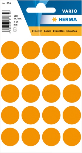 [815059] Etiket HERMA 1874 rond 19mm fluor oranje 100stuks