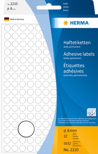 [816100] Etiket HERMA 2210 rond 8mm wit 5632stuks