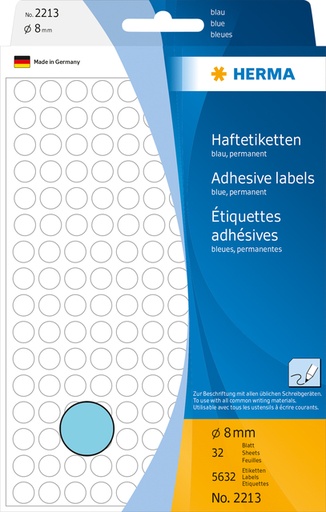 [816103] Etiket HERMA 2213 rond 8mm blauw 5632stuks