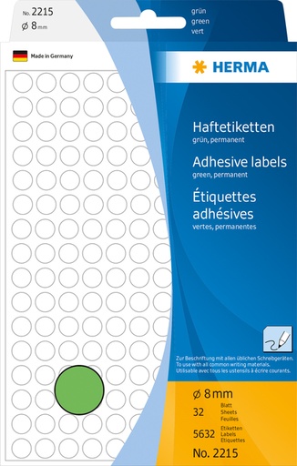 [816104] Etiket HERMA 2215 rond 8mm groen 5632stuks