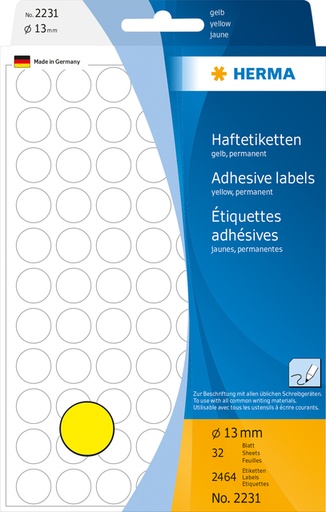 [816141] Etiket HERMA 2231 rond 13mm geel 2464stuks