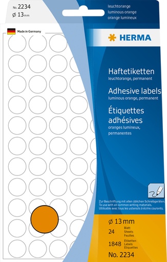 [816145] Etiket HERMA 2234 rond 13mm fluor oranje 1848stuks