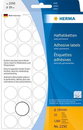 [816180] Etiket HERMA 2250 rond 19mm wit 1280stuks
