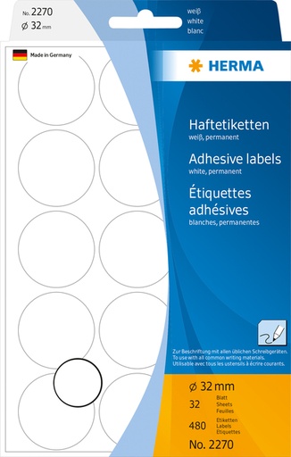 [816220] Etiket HERMA 2270 rond 32mm wit 480stuks
