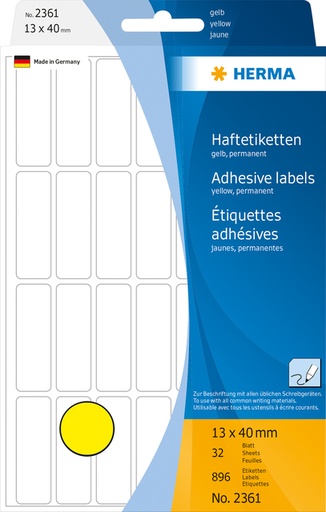 [816505] Etiket HERMA 2361 13x40mm geel 896 stuks