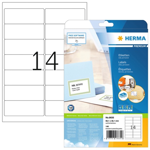 [816671] Etiket HERMA 8635 99.1x38.1mm premium wit 140stuks