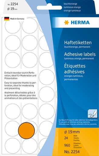 [816763] Etiket HERMA 2254 rond 19mm fluor oranje 960stuks
