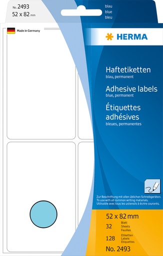 [816823] Etiket HERMA 2493 52x82mm blauw 128stuks