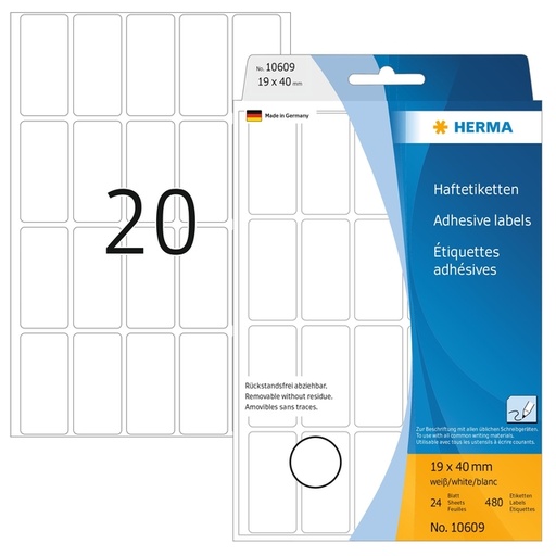 [816905] Etiket HERMA 10609 19x40mm verwijderbaar 480 etiketten