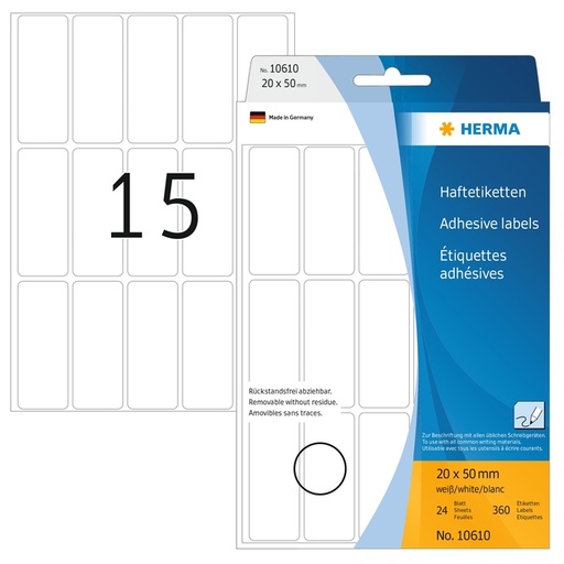 [816906] Etiket HERMA 10610 20x50mm verwijderbaar 360 etiketten