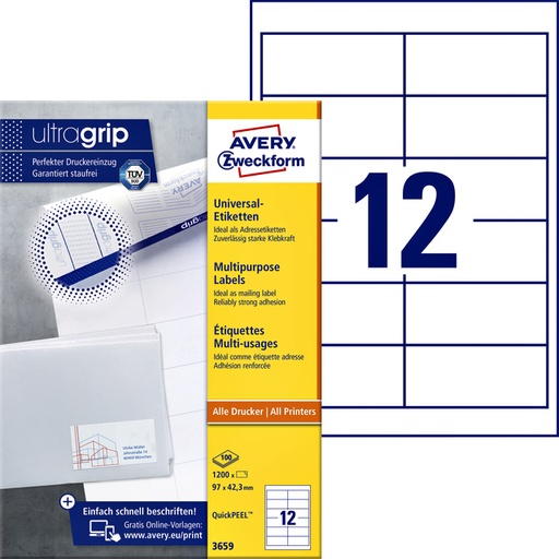 [816995] Etiket Avery Zweckform 3659 97x42.3mm wit 1200stuks