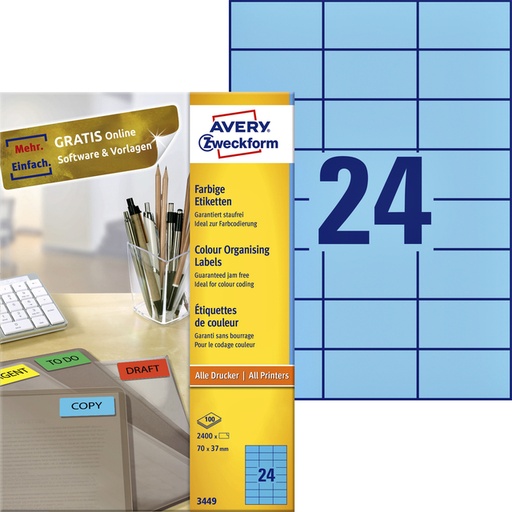 [817013] Etiket Avery Zweckform 3449 70x37mm blauw 2400stuks