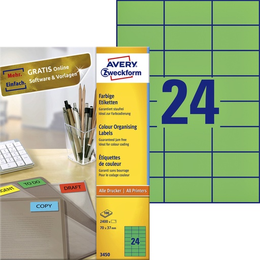 [817014] Etiket Avery Zweckform 3450 70x37mm groen 2400stuks