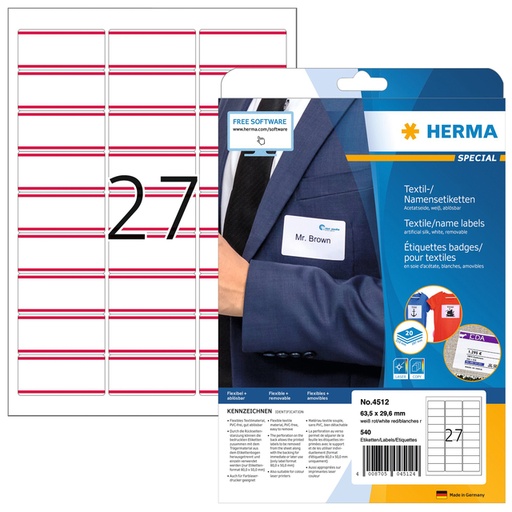 [817018] Naambadge etiket HERMA 4512 63.5x29.6mm wit/rood