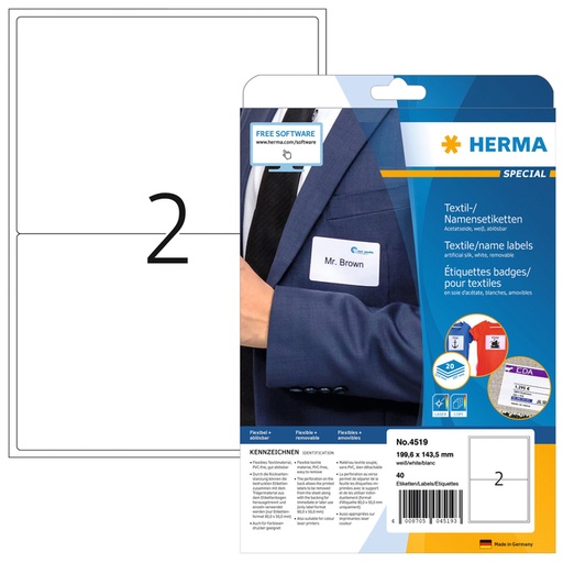 [817024] Etiket HERMA 4519 199.6x143.5mm acetaatzijde wit 40 stuks