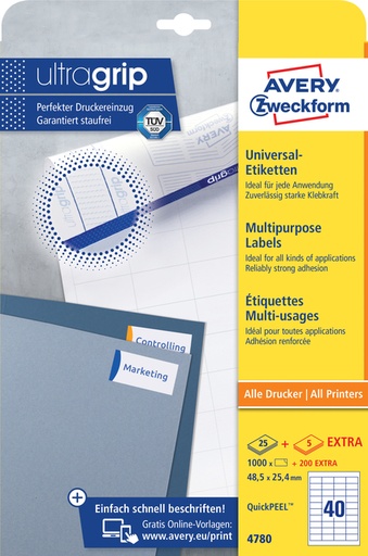 [817027] Etiket Avery Zweckform 4780 48.5x25.4mm wit 1000stuks
