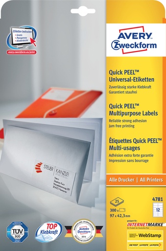 [817028] Etiket Avery Zweckform 4781 97x42.3mm wit 300stuks
