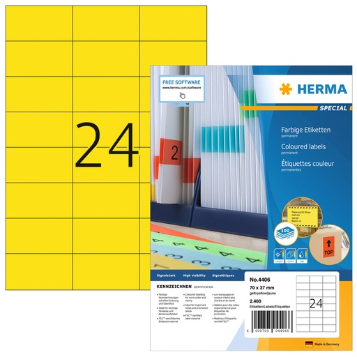 [817047] Etiket HERMA 4406 70x37mm geel 2400 etiketten