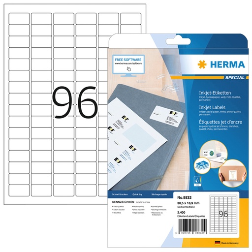 [817091] Etiket HERMA 8832 30.5x16.9mm mat wit 2400stuks
