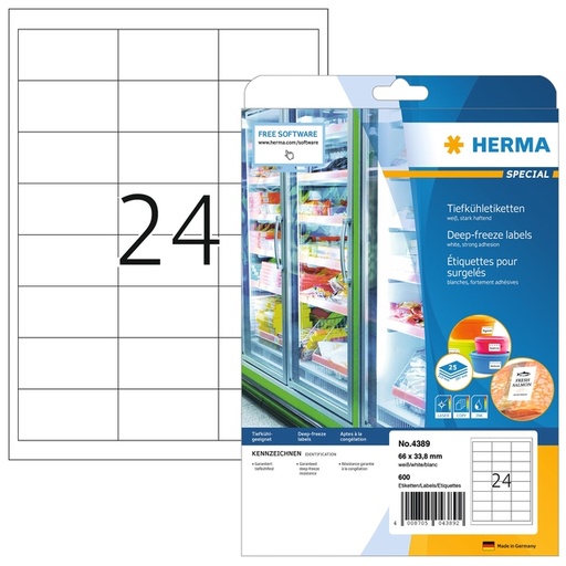 [817115] Etiket HERMA 4389 66x33.8mm diepvries wit 600stuks