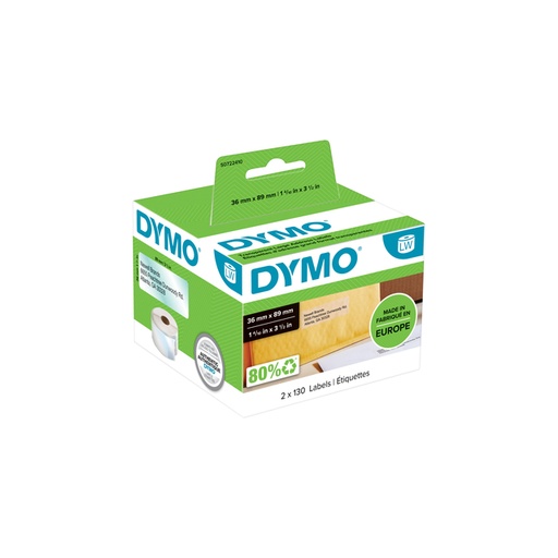 [817210] Etiket Dymo LabelWriter adressering 36x89mm 2 rollen á 130 stuks transparant