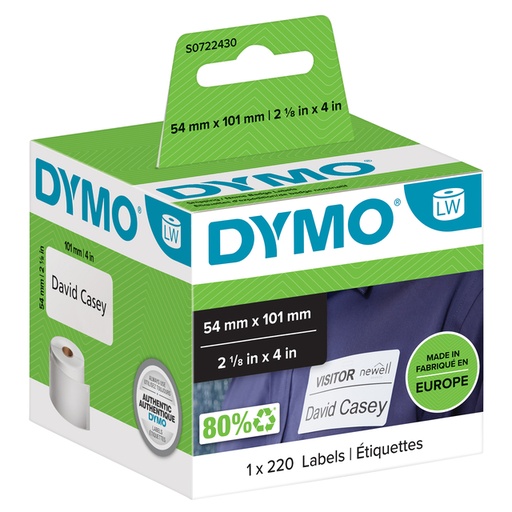 [817211] Etiket Dymo LabelWriter naamkaart 54x101mm 1 rol á 220 stuks wit