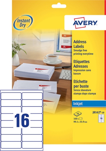 [817220] Etiket Avery J8162-100 99.1x33.9mm wit 1600 etiketten