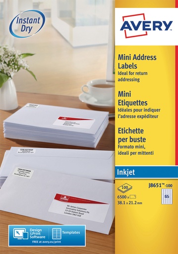 [817234] Etiket Avery J8651-100 38.1x21.2mm wit 6500 stuks