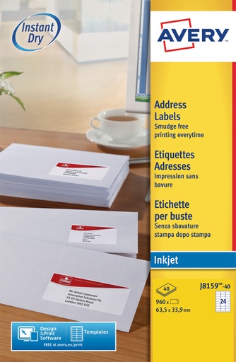 [817239] Etiket Avery J8159-40 63.5x33.9mm wit 960 etiketten
