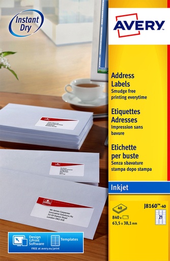 [817240] Etiket Avery J8160-40 63.5x38.1mm wit 840 etiketten