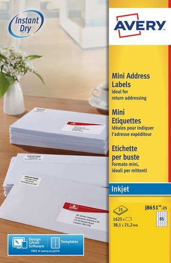 [817244] Etiket Avery J8651-25 38.1x21.2mm wit 1625stuks