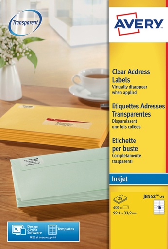 [817249] Etiket Avery J8562-25 99.1x33.9mm transparant 400stuks