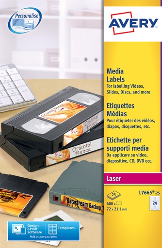 [817266] Etiket Avery L7665-25 72x21.2mm voor media tape's 600 stuks