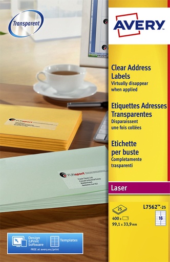 [817277] Etiket Avery L7562-25 99.1x33.9mm transparant 400stuks
