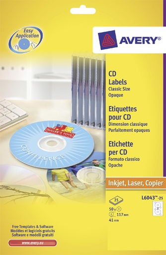 [817298] Etiket Avery L6043-25 CD wit 50 stuks