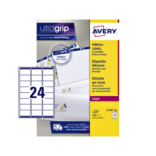 [817339] Etiket Avery L7159-250 63.5x33.9mm wit 6000stuks