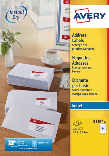 [817350] Etiket Avery J8159-10 63.5x33.9mm wit 240 etiketten