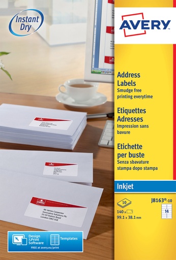 [817351] Etiket Avery J8163-10 99.1x38.1mm wit 140 etiketten