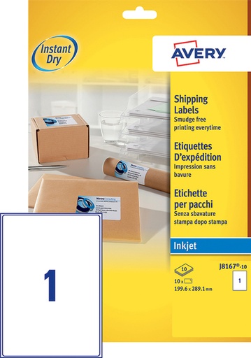 [817352] Etiket Avery J8167-10 199.6x289.1mm wit 10 stuks