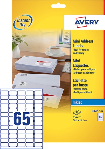 [817353] Etiket Avery J8651-10 38.1x21.2mm wit 650stuks