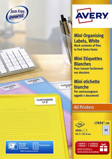 [817370] Etiket Avery L7654-100 45.7x25.4mm wit 4000 etiketten