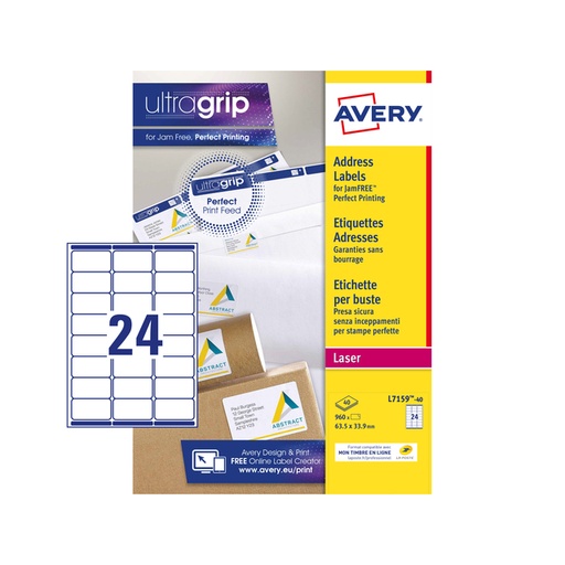 [817377] Etiket Avery L7159-40 63.5x33.9mm wit 960 stuks