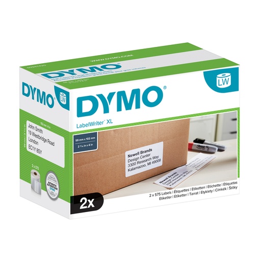 [817415] Etiket Dymo LabelWriter 5XL verzendlabel 59x102mm 2 rollen á 575 stuks wit
