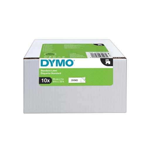 [817454] Labeltape Dymo LabelManager D1 polyester 19mm zwart op wit 10 stuks