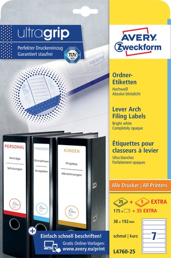 [817494] Rugetiket Avery Zweckform smal 38x192mm zelfklevend wit