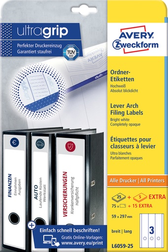 [817508] Rugetiket Avery Zweckform breed/lang 59x297mm zelfklevend wit
