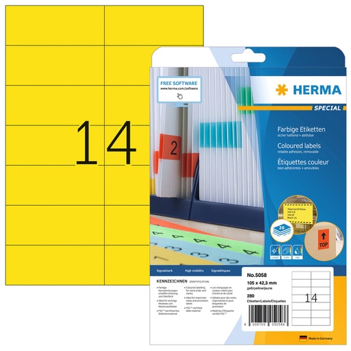[817525] Etiket HERMA 5058 105x42.3mm verwijderbaar geel 280stuks