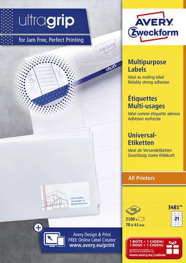 [817539] Etiket Avery Zweckform 3481 70x41mm wit 2100stuks