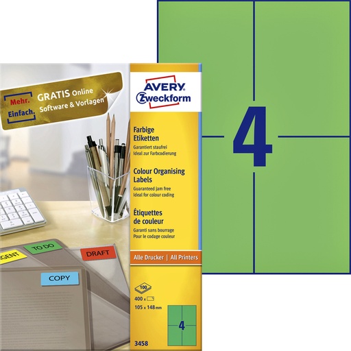 [817541] Etiket Avery Zweckform 3458 105x148mm A6 groen 400stuks