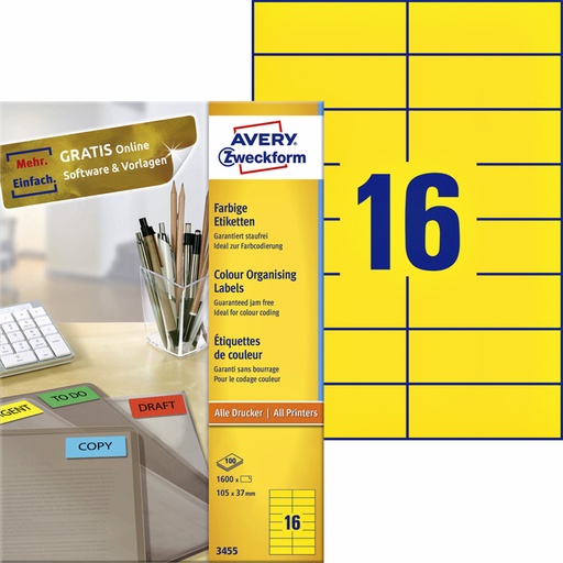 [817544] Etiket Avery Zweckform 3455 105x37mm geel 1600stuks